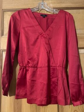 J. Crew Red Faux-Wrap Long-Sleeve Blouse